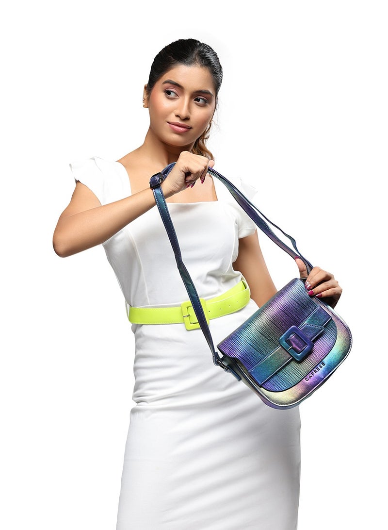 Caprese Theia Iridescent Green Faux Leather Small Sling Bag - Image 2