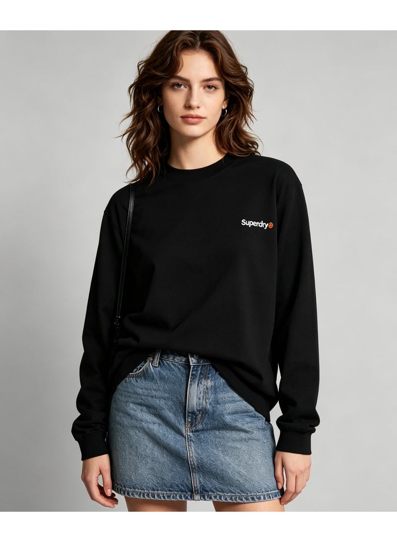 Superdry couple solid color round neck loose long sleeve T-shirt for men and women - Image 2
