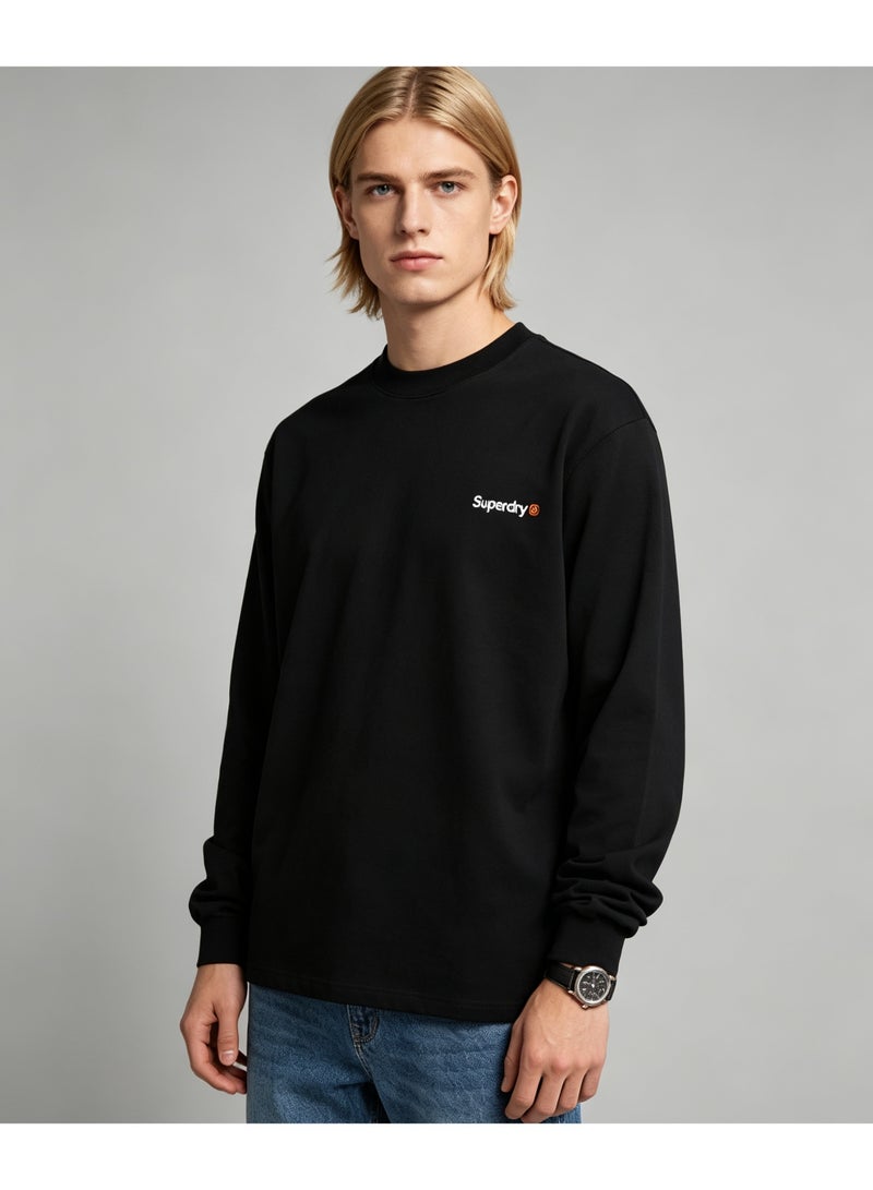 Superdry couple solid color round neck loose long sleeve T-shirt for men and women - Image 1