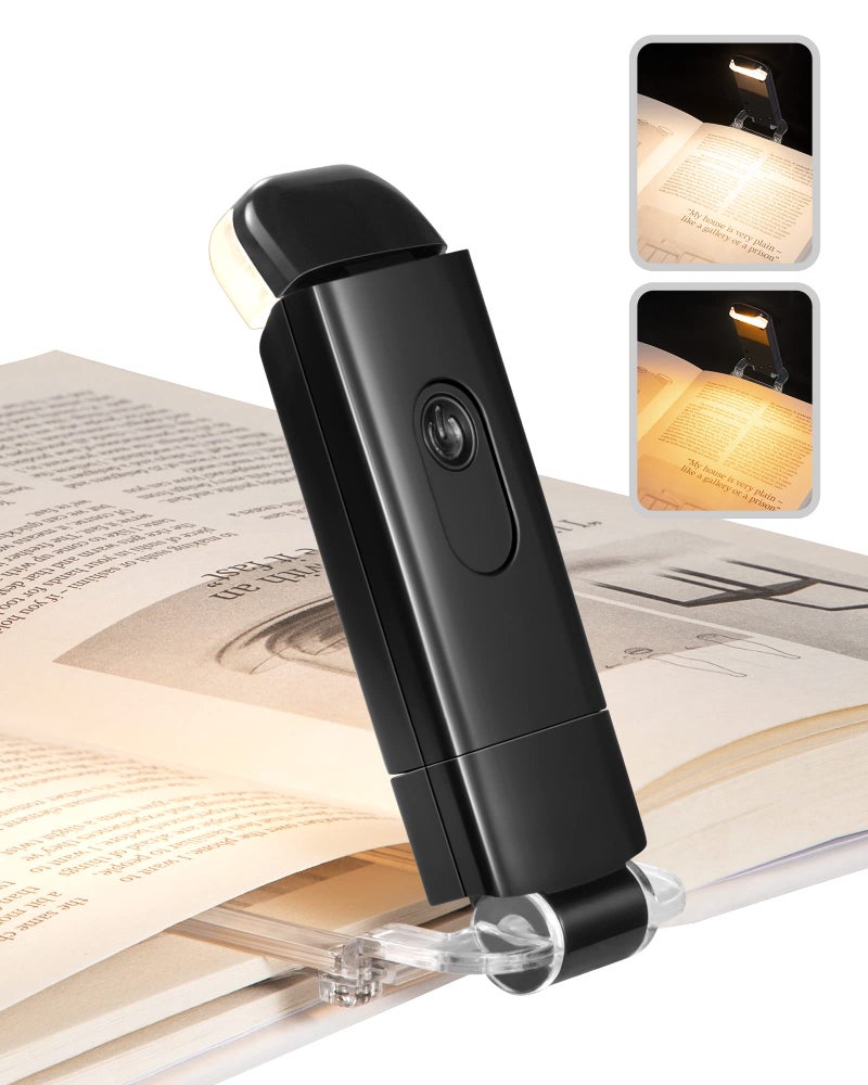 DEWENWILS Booklight with Clip, USB Rechargeable Book Light for Reading in Bed, Clip on Book Lamp for Reading at Night, Brightness Adjustable, Sleep Aid Light, Warm White (Black) - Image 1