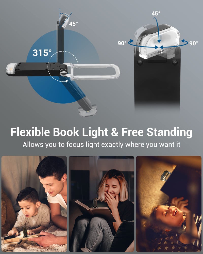 DEWENWILS Booklight with Clip, USB Rechargeable Book Light for Reading in Bed, Clip on Book Lamp for Reading at Night, Brightness Adjustable, Sleep Aid Light, Warm White (Black) - Image 4