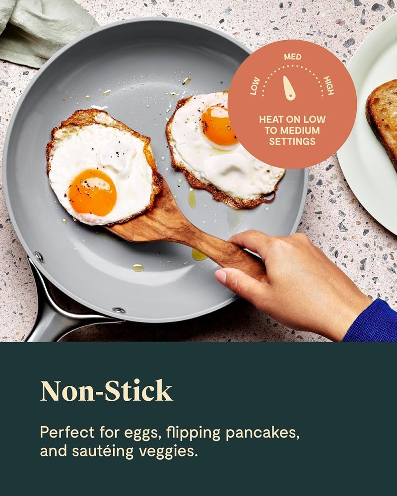 CARAWAY طقم مقالي كارواي السيراميكية غير اللاصقة مع أغطية زجاجية يشمل مقالي 105 مقاسين ومقلاة 8 بوصة وثلاثة أغطية خالية من المواد السامة PTFE و PFOA آمنة للاستخدام في الفرن متوافقة مع جميع أنواع المواقد باللون الأسود - Image 5