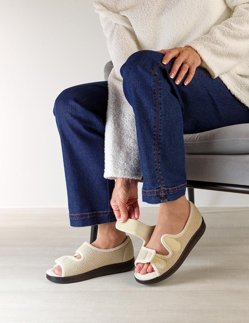 Silvert's Adaptive Clothing & Footwear Silverts Recovery Sandals Women, Diabetic Shoes for Women, Extra Wide Slippers for Women, Diabetic Slippers for Women Wide Width, Elderly Slip on Shoes | Non-Slip Sandals - Natural/Black 8 - Image 5