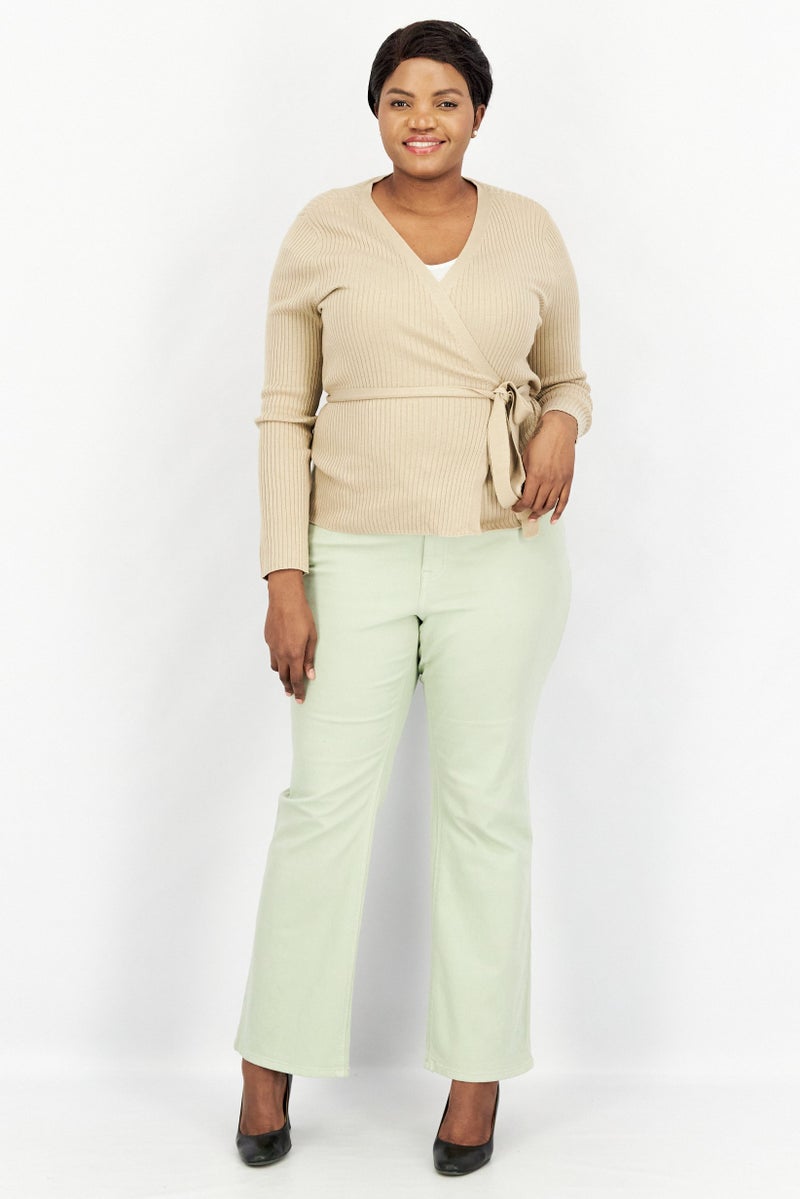 Lauren by Ralph Lauren Women Open Front Belted Knit Cardigan, Tan  - Image 2