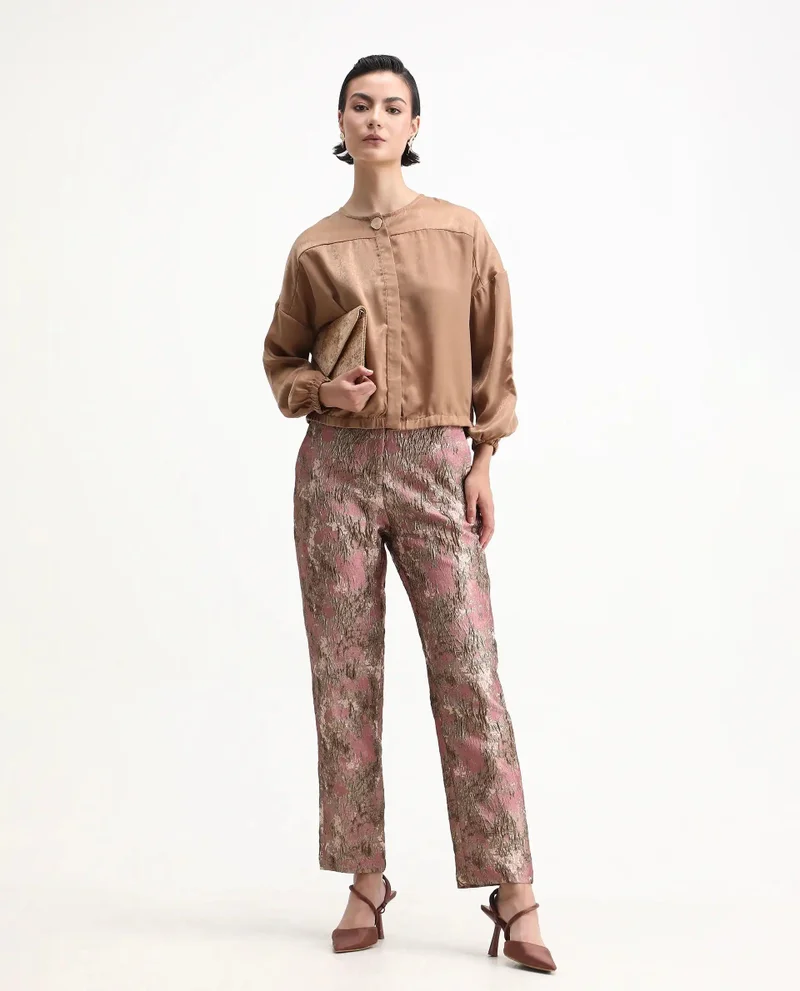 Rareism Women's Metallic Jacquard Tapared Blazer