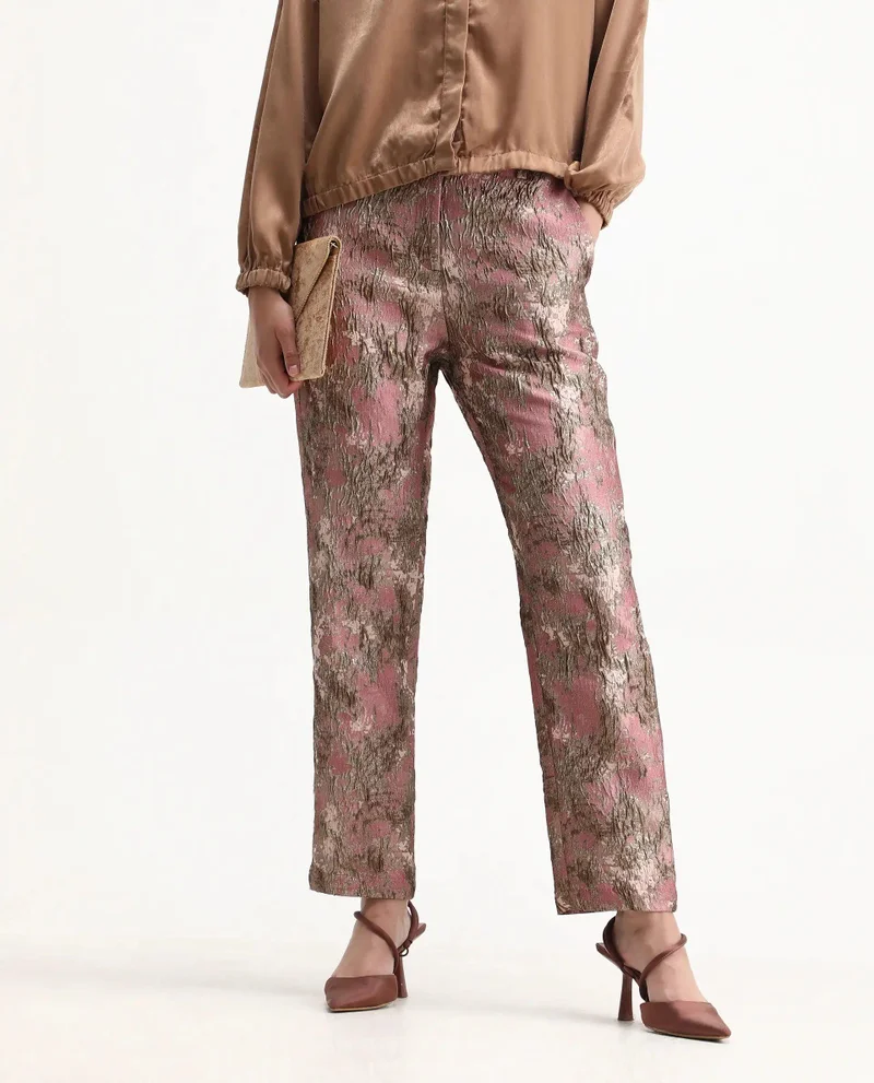 Rareism Women's Metallic Jacquard Tapared Blazer