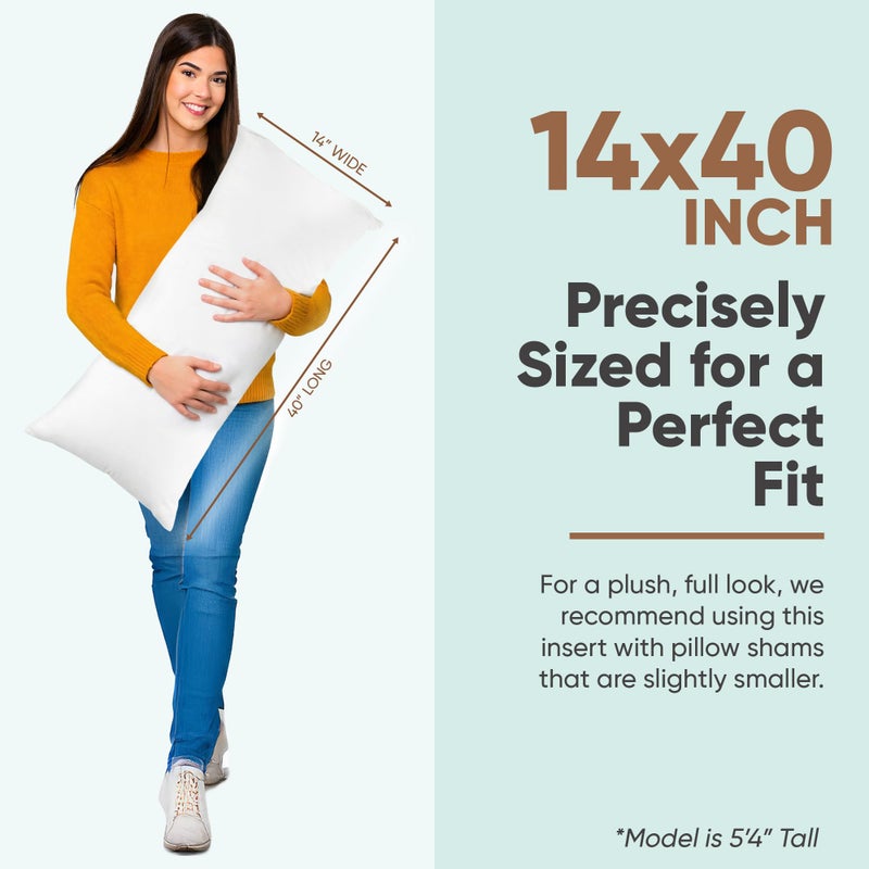 Pillowflex Synthetic Down Pillow Insert - 14x40 Down Alternative Pillow, Ultra Soft, Large Rectangle Body Sleeping Pillow, Lumbar, Long, Back - 1 Decorative Pillow Form - Image 2