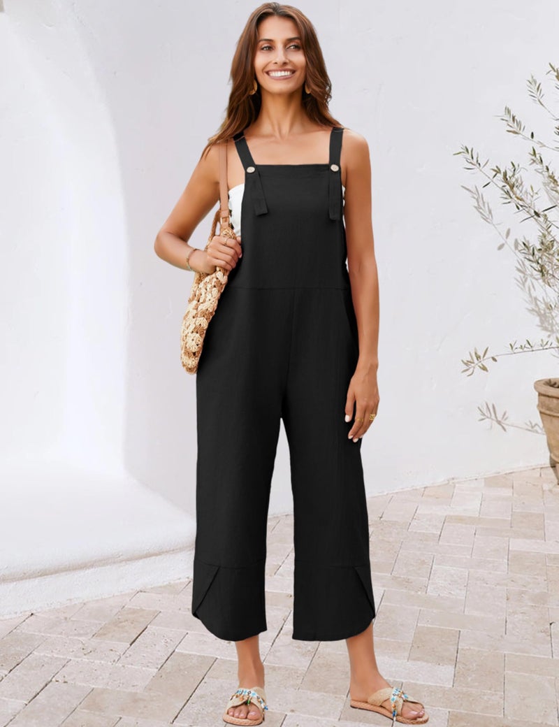 UANEO Womens Cotton Adjustable Casual Summer Bib Overalls Jumpsuits with Pockets (Black, X-Large) - Image 4