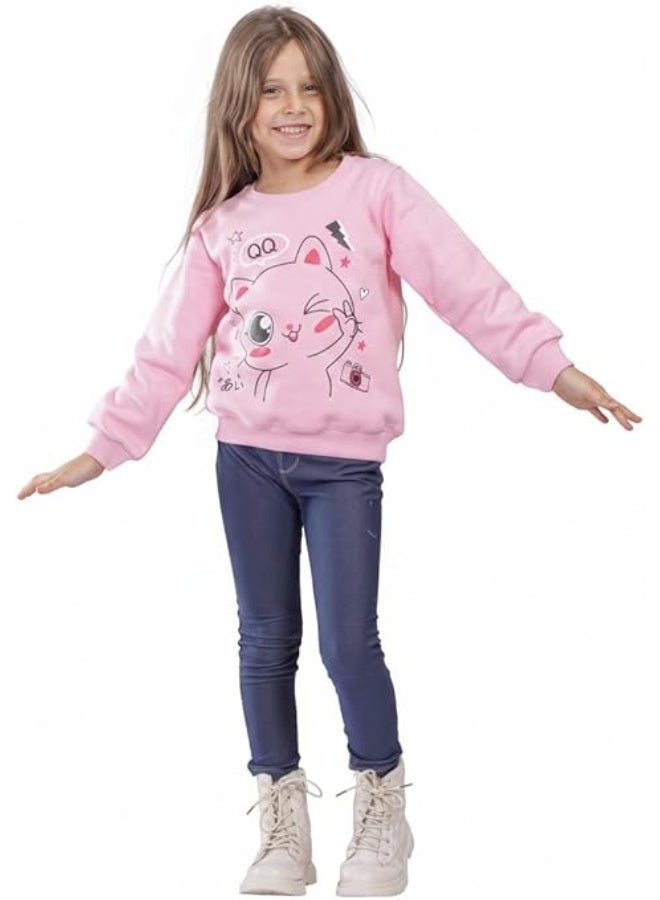 كيو كيو سويتيشرت شتوي للبنات، مبطن بالقطن 100%، خامة سميكة مقاومة للوبر والتلاشي، دافئ وناعم للأطفال من سن 2-5 سنوات، تصميم جذاب وعصري للبنات الصغيرات - Image 1