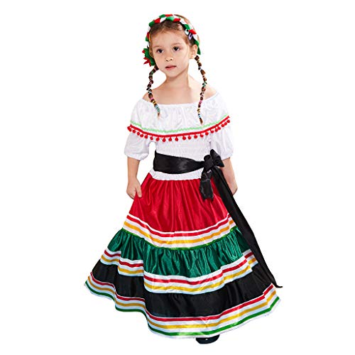 ReneeCho Mexican Dress for Girls Halloween Costume Kids Traditional Senorita Blouse Flamenco Dance Skirt - Image 1