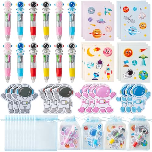 CY2SIDE Space Stationery Party Gift 24 Pack Spring Stuffers Gift with Outer Space 4in1 Ballpoint Pen Sticky Note Sticker and Organza Astronaut Party Favors Goodie Bag Fillers for School Rewards - Image 1