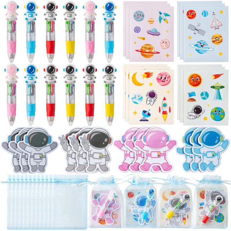 CY2SIDE Space Stationery Party Gift 24 Pack Spring Stuffers Gift with Outer Space 4in1 Ballpoint Pen Sticky Note Sticker and Organza Astronaut Party Favors Goodie Bag Fillers for School Rewards - Image 3