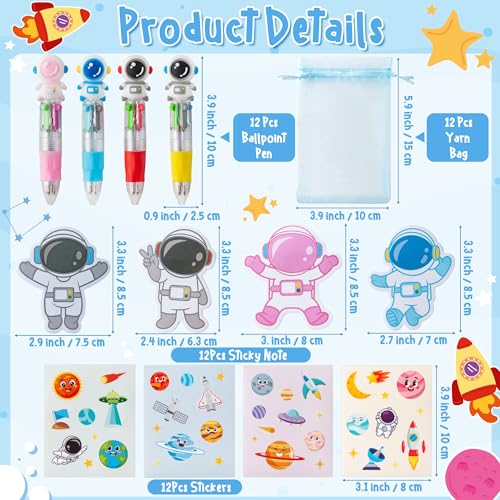 CY2SIDE Space Stationery Party Gift 24 Pack Spring Stuffers Gift with Outer Space 4in1 Ballpoint Pen Sticky Note Sticker and Organza Astronaut Party Favors Goodie Bag Fillers for School Rewards - Image 5