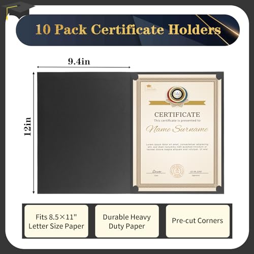 Coidea 10 Packs Certificate Holders, Black Certificate Covers, Diploma Holders, Certificate Folders with Gold Foil Border for Letter Size 8.5" x 11" Certificates, Diploma, Documents, Award Cover - Image 2
