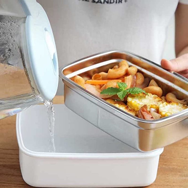 REMANG Lunch Box For KidsAdult Ss 3 Compartment Insulated Thermal Bento Lunch Box School Office Tiffin Snacks Box White Stainless Steel Plastic 1400 ML - Image 5