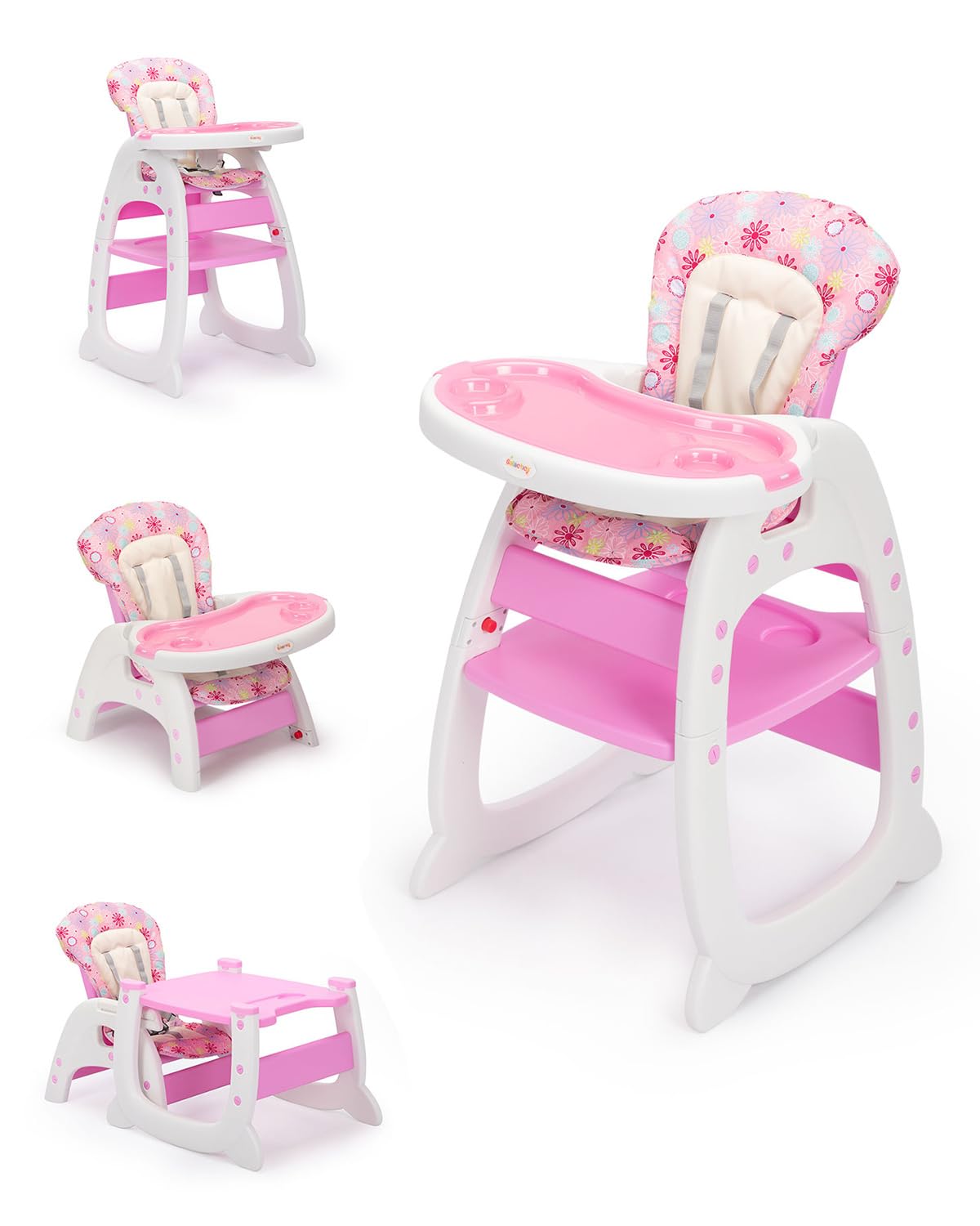 SANDINRAYLI High Chair Convertible Highchairs for Babies and Toddlers Baby Feeding Chair Adjustable Infant Eating Chair for Girls Boys Easy Clean Toddler High Chair 35 Year Old Pink