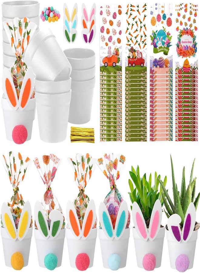 Vertintong 24 Sets DIY Easter Gifts Bunny Crafts Easter Decoration with 24 Pots 24 Rabbit Ear Felt 36 Bunny Egg Chick Goodie Bags 24 Pom Poms for School Family Activities Spring Party Favors - Image 1