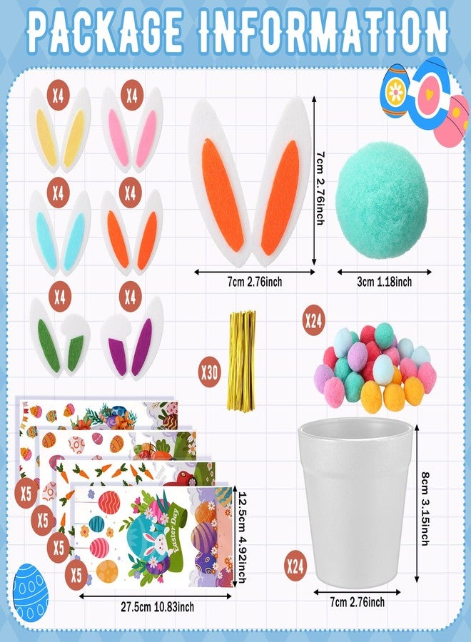 Vertintong 24 Sets DIY Easter Gifts Bunny Crafts Easter Decoration with 24 Pots 24 Rabbit Ear Felt 36 Bunny Egg Chick Goodie Bags 24 Pom Poms for School Family Activities Spring Party Favors - Image 2