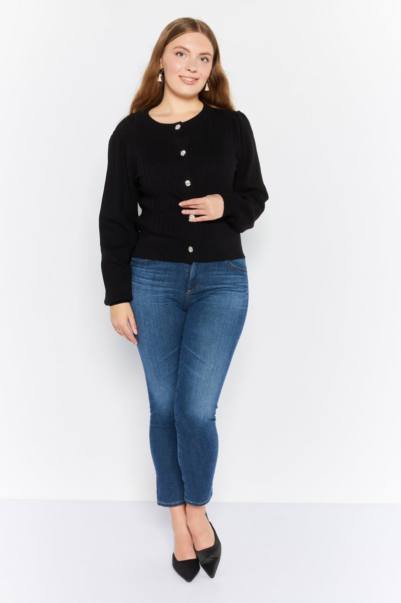 Stilosophy Industry Women Crew Neck Textured Sweater, Black - Image 4