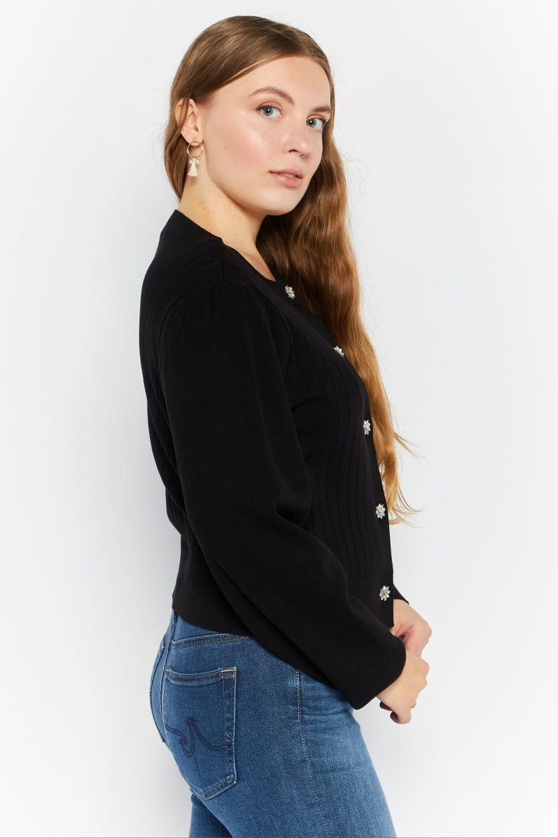 Stilosophy Industry Women Crew Neck Textured Sweater, Black - Image 2
