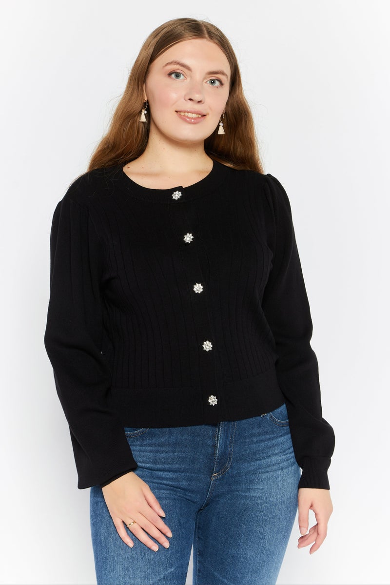 Stilosophy Industry Women Crew Neck Textured Sweater, Black - Image 1