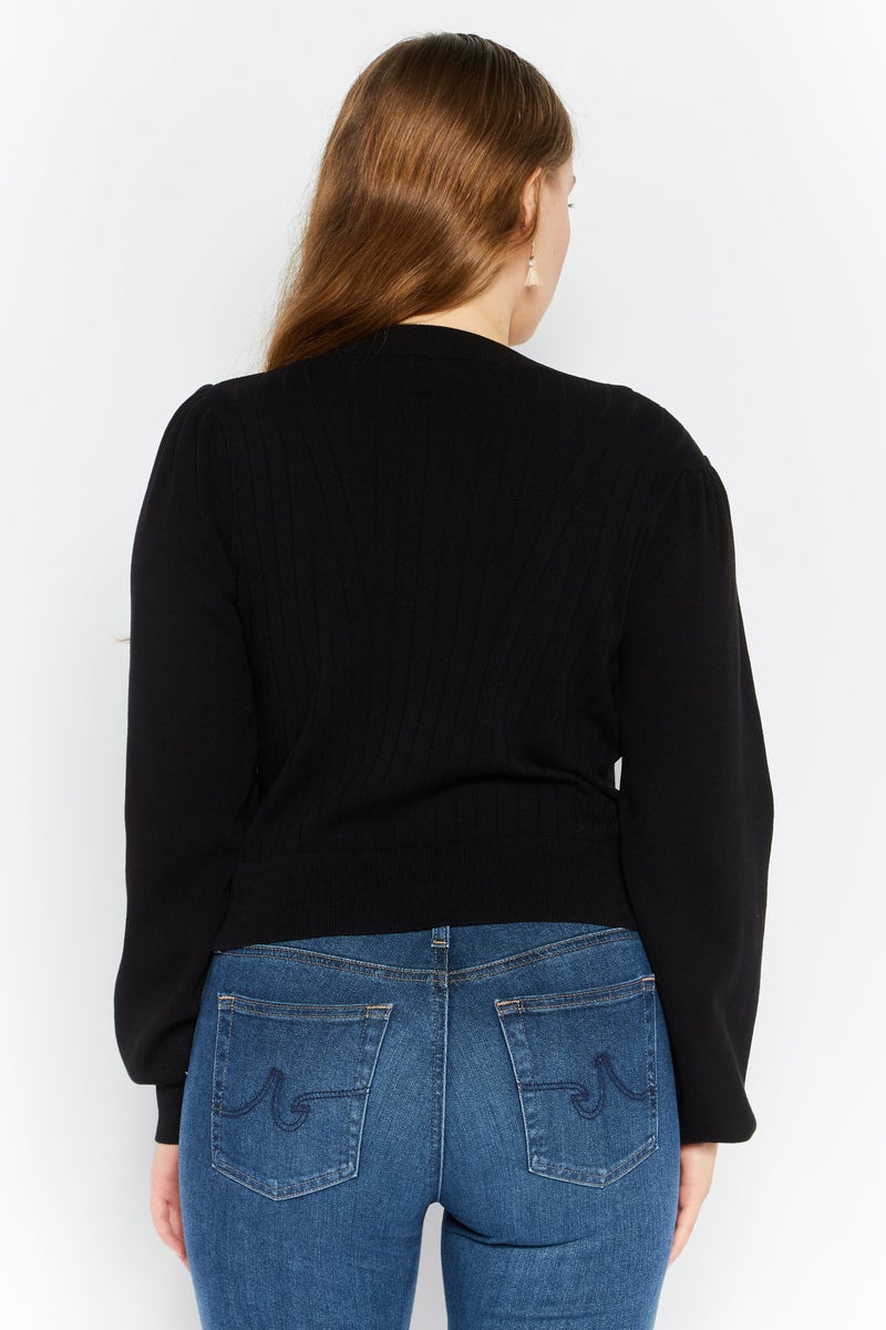 Stilosophy Industry Women Crew Neck Textured Sweater, Black - Image 3