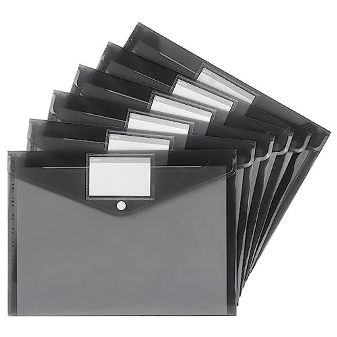 Tamaki 6 Pack Plastic Envelopes Poly Envelopes, Clear Document Folders Plastic File Folders for Home Work Office Organization, Letter Size/A4 Size(Dark Grey)