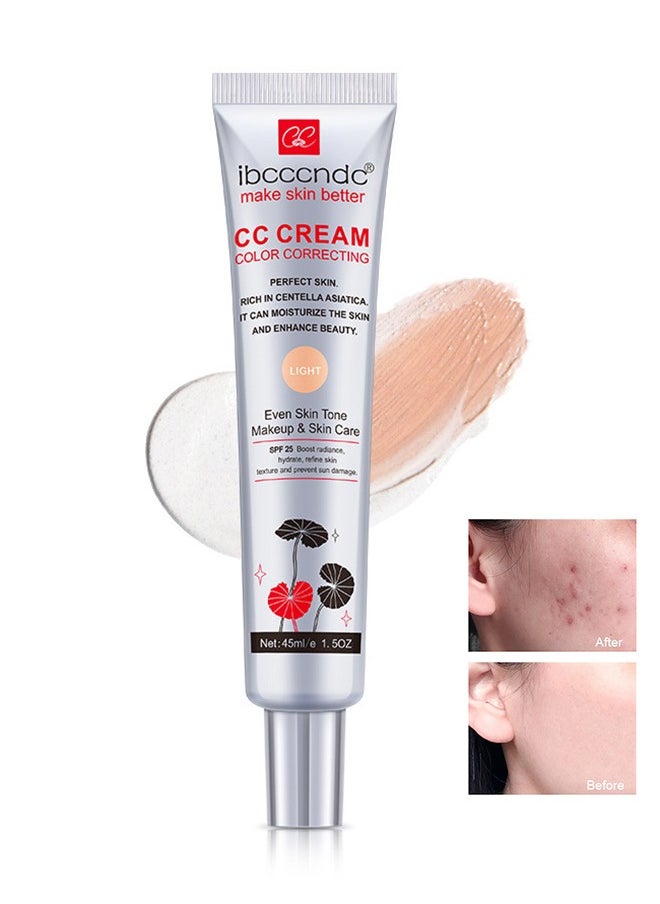 ibcccndc CC Cream Color Correcting with Centella, Multi-Purpose Skin Tone Adjusting CC Cream Concealer, SPF 25 Sunscreen Moisturizing Pre-Makeup Primer, Coverage Lightweight Foundation, Even Skin Tone (Light)  - Image 1