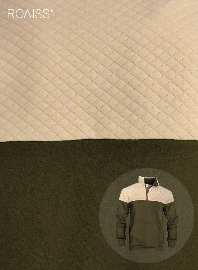 رويس بلوفر رجالي يومي كاجوال بخياطة ثنائية اللون وياقة واقفة وسحاب بدون غطاء للرأس وسويت شيرت بأكمام طويلة ومربع صغير وسترة مربعة الشكل وجيب كنغر وملابس عمل - Image 4