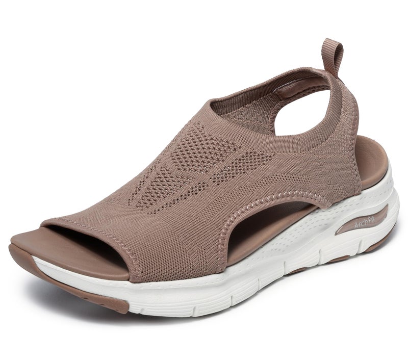 Skechers Women's Arch Fit - City Catch Womens Knit Slip-On Sandals, Mocha, 11 - Image 5