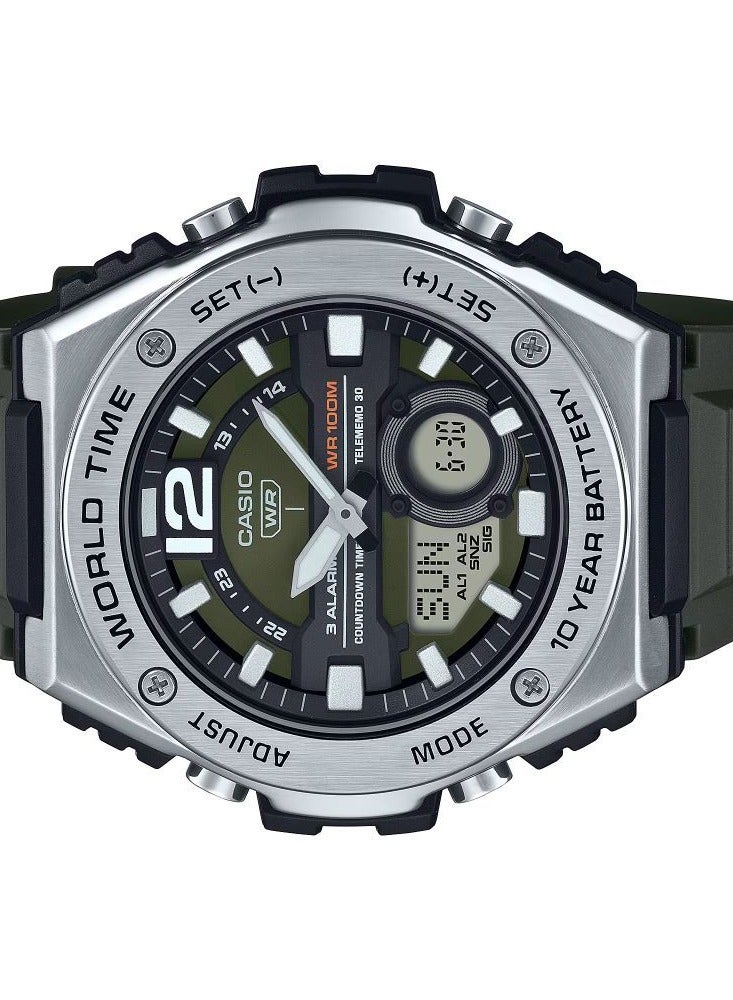 CASIO ساعة MWQ-100-3AV للرجال بمينا خضراء وحزام من الراتينج وعداد رقمي تناظري قياسي - Image 3