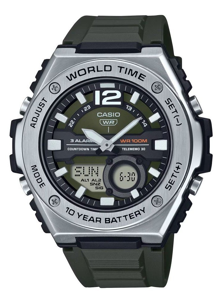 CASIO ساعة MWQ-100-3AV للرجال بمينا خضراء وحزام من الراتينج وعداد رقمي تناظري قياسي - Image 1