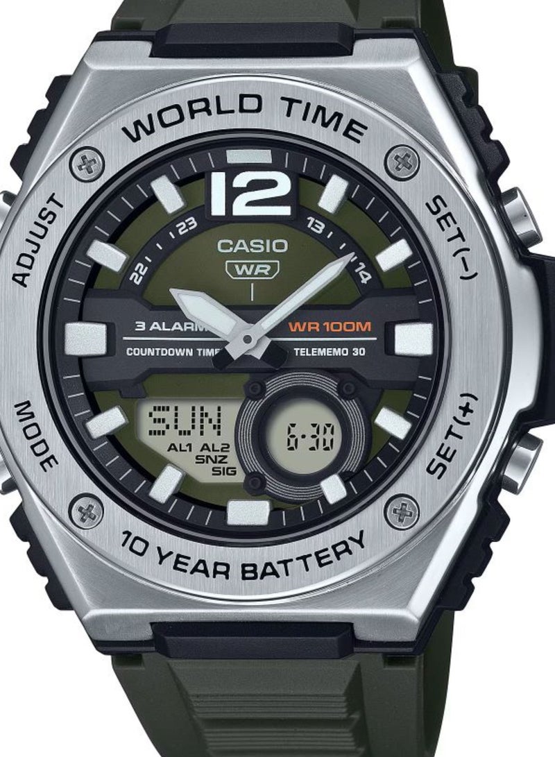CASIO ساعة MWQ-100-3AV للرجال بمينا خضراء وحزام من الراتينج وعداد رقمي تناظري قياسي - Image 2