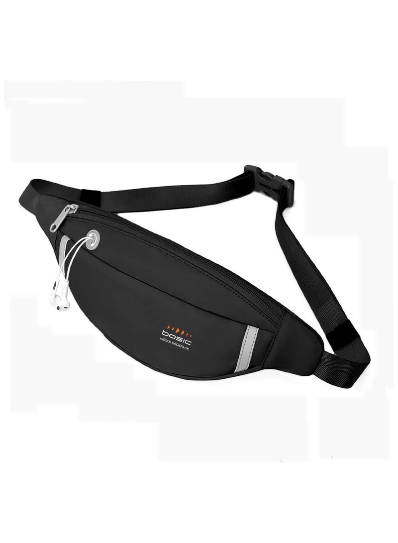 Generic Trendy Waterproof Waist Bags for Men and Women, Multi-Color Crossbody Belt Bags with Headphone Jack, Plus Size for Running, Compatible with All Phones, Black  - Image 1