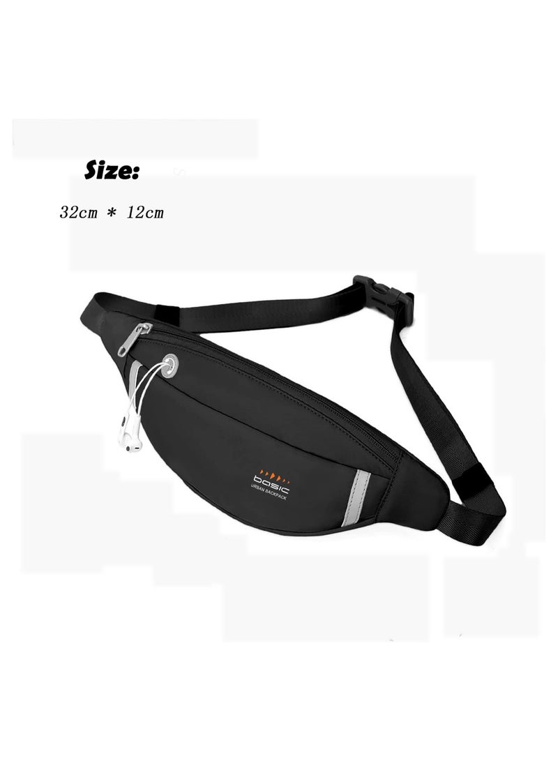 Generic Trendy Waterproof Waist Bags for Men and Women, Multi-Color Crossbody Belt Bags with Headphone Jack, Plus Size for Running, Compatible with All Phones, Black  - Image 2