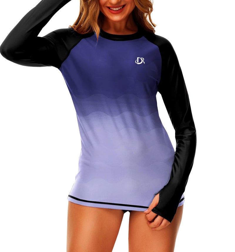 Deerose Long Sleeve Rashguard for Women Surfing SPF Sun Shirts UV Gradient Swim Shirt Black Grey M - Image 5