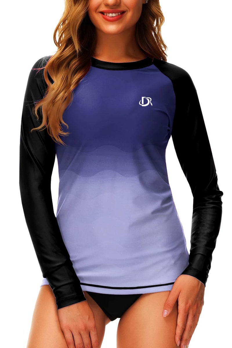 Deerose Long Sleeve Rashguard for Women Surfing SPF Sun Shirts UV Gradient Swim Shirt Black Grey M - Image 4