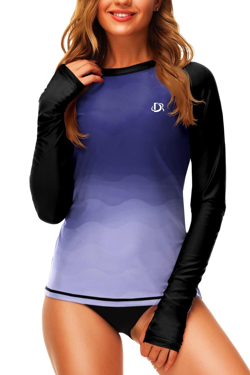 Deerose Long Sleeve Rashguard for Women Surfing SPF Sun Shirts UV Gradient Swim Shirt Black Grey M - Image 1