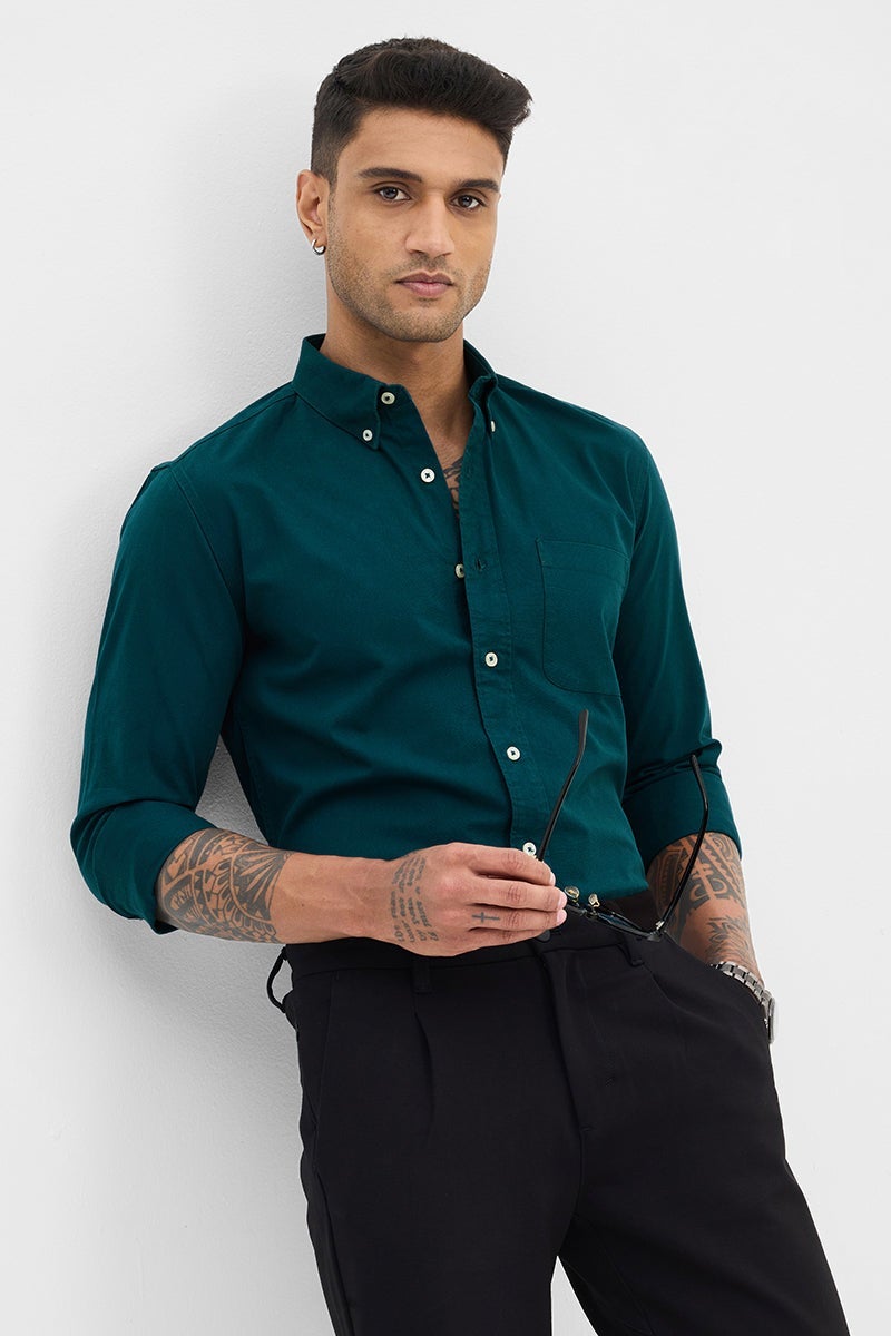 SNITCH Teal Slim Fit Shirt - Image 3