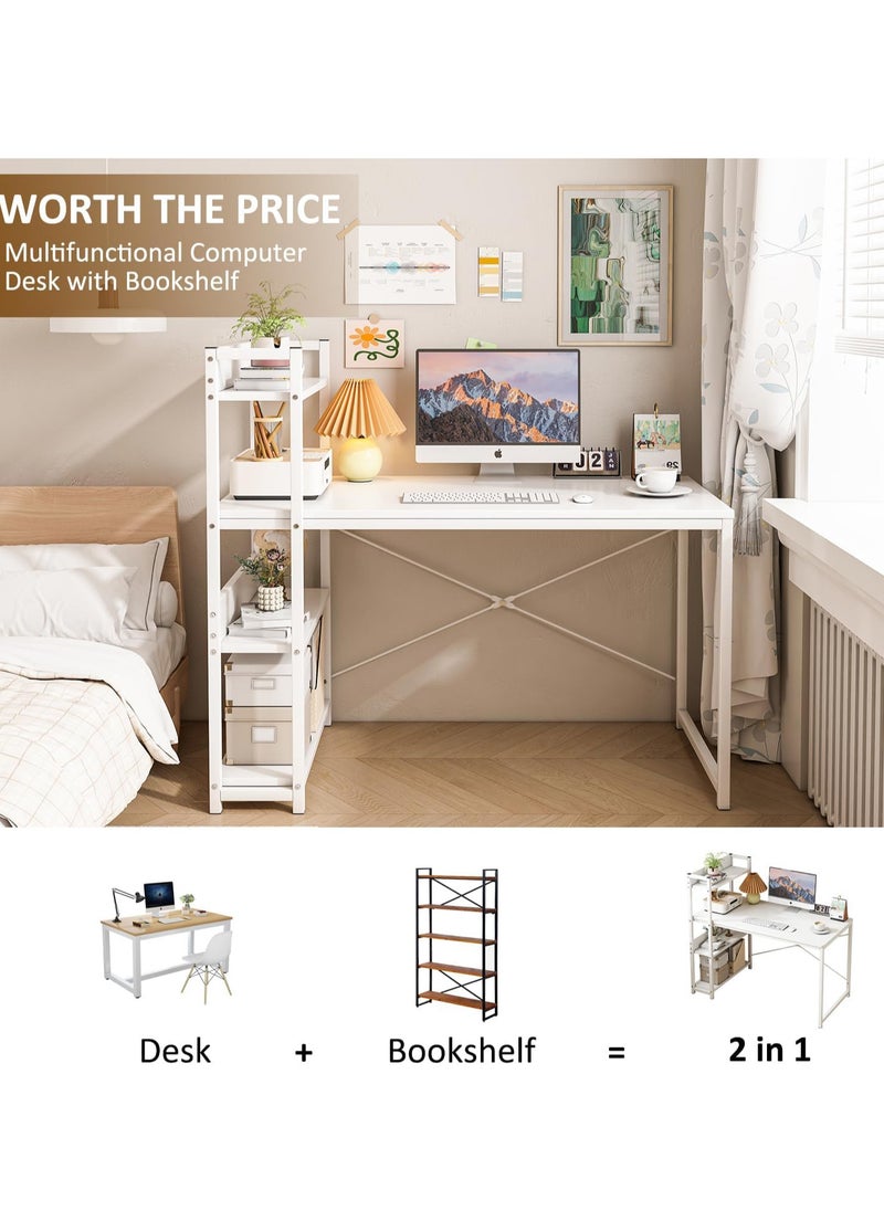 ZUIHAO - Home Office Writing Computer Desk Modern Simple Study Table with 4 Tier Shelves 110x60x111cm - Image 1