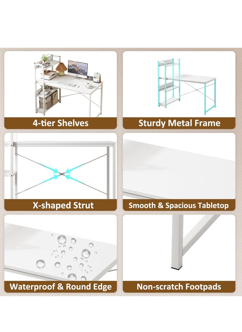 ZUIHAO - Home Office Writing Computer Desk Modern Simple Study Table with 4 Tier Shelves 110x60x111cm - Image 1