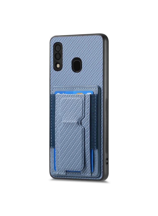 اس-توب جراب لهاتف Samsung Galaxy A50/A50s/A30s مصنوع من ألياف الكربون مع حامل قابل للطي وحقيبة بطاقات مرنة - Image 2
