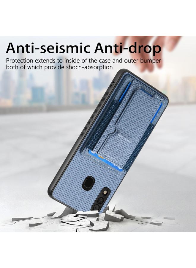 اس-توب جراب لهاتف Samsung Galaxy A50/A50s/A30s مصنوع من ألياف الكربون مع حامل قابل للطي وحقيبة بطاقات مرنة - Image 3