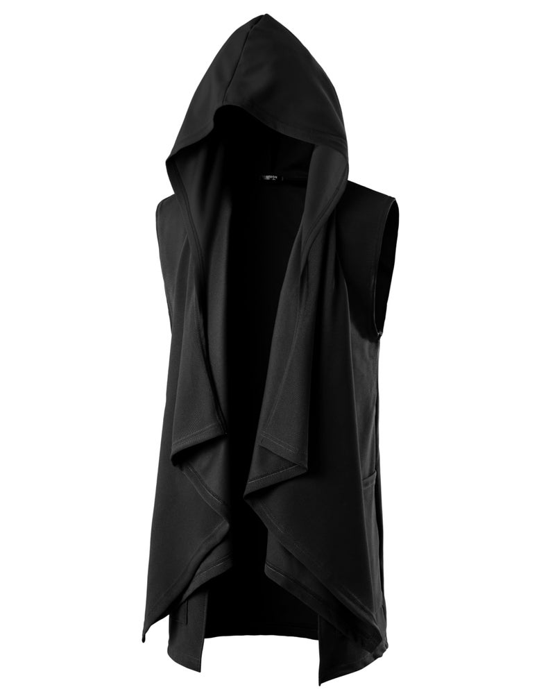 GIVON Mens Sleeveless Ruffle Shawl Collar Cardigan with Pockets / DCC035-BLACK-M - Image 1