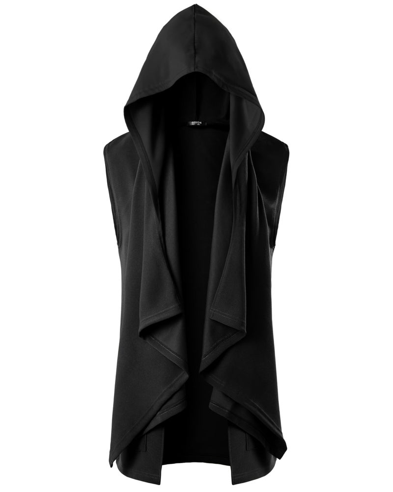 GIVON Mens Sleeveless Ruffle Shawl Collar Cardigan with Pockets / DCC035-BLACK-M - Image 2