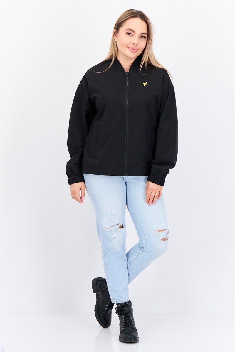 Lyle & Scott Women Embroidered Logo Bomber Jacket, Black - Image 4