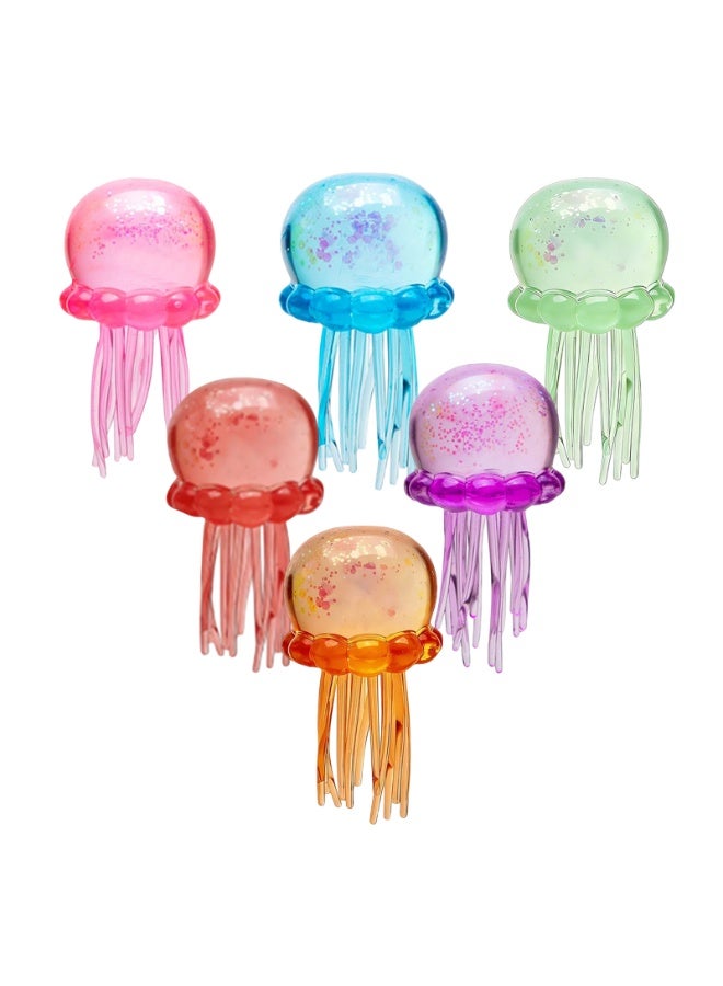 RedMapleTEK 6 Pack Jellyfish Squishy Stress Relief Toys, Crystal Glitter Squeeze Toys, Cute Ocean Themed Sensory Fidget Toys for Kids & Adults - Image 2