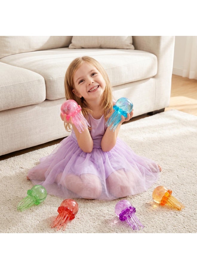 RedMapleTEK 6 Pack Jellyfish Squishy Stress Relief Toys, Crystal Glitter Squeeze Toys, Cute Ocean Themed Sensory Fidget Toys for Kids & Adults - Image 4