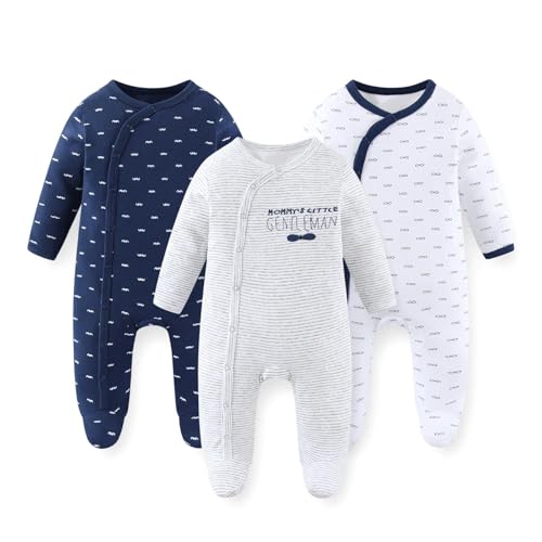 JELYLOVE Unisex Baby Boy Girl Footies Rompers Cotton Long Sleeve 3 Pack Infant Jumpsuits 0-12Months Babies' Outfits - Image 1
