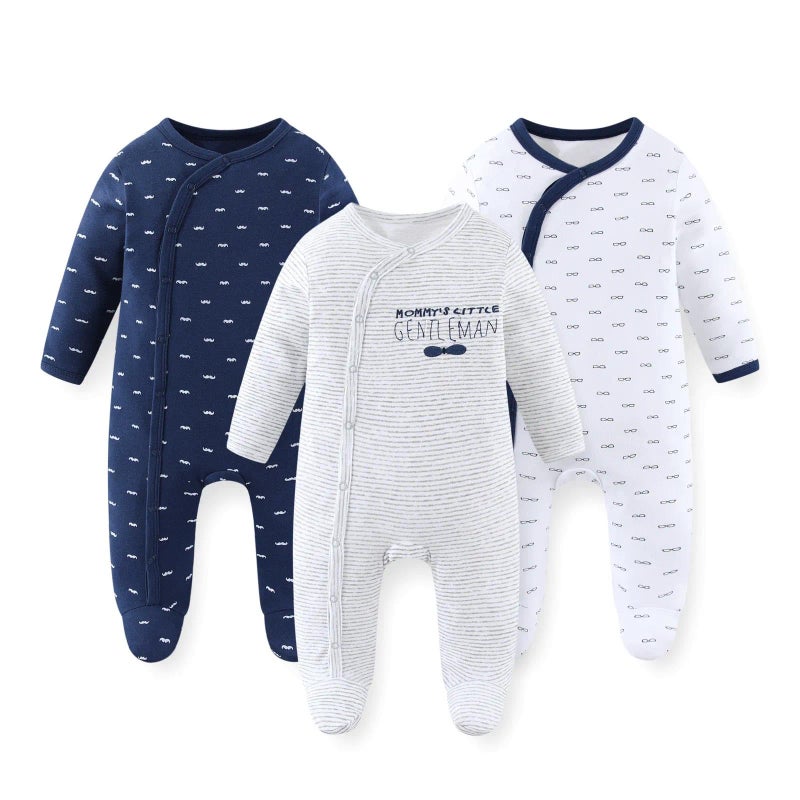 JELYLOVE Unisex Baby Boy Girl Footies Rompers Cotton Long Sleeve 3 Pack Infant Jumpsuits 0-12Months Babies' Outfits - Image 2